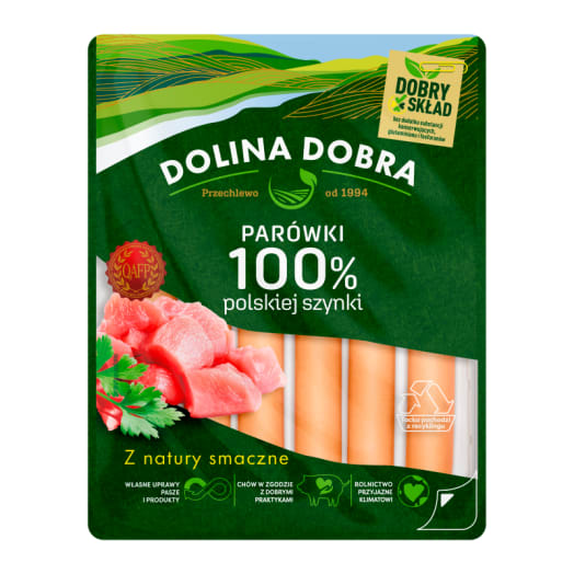 DOLINA DOBRA Parówki 100% mięsa z szynki bez konserwantów