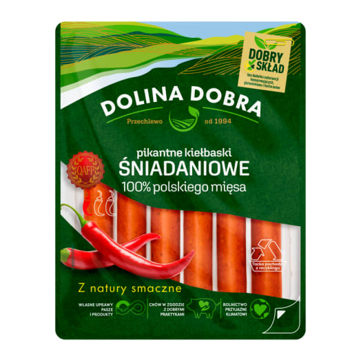 DOLINA DOBRA Pikantne kiełbaski śniadaniowe 100% mięsa